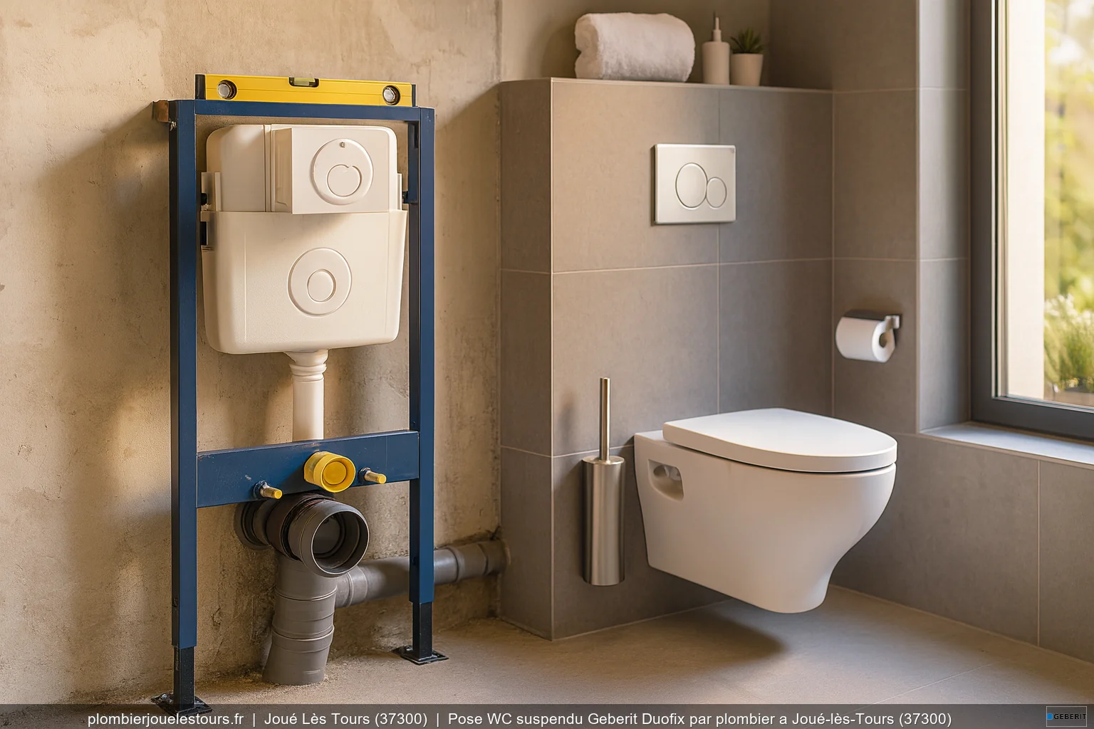 Pose WC suspendu Geberit Duofix par plombier a Joué-lès-Tours (37300)